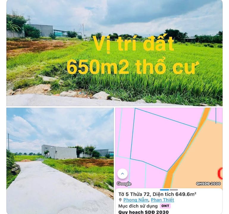Đất thổ cư Phong Nẫm 650m² giá 2.2 tỷ - Tách lô tiềm năng
