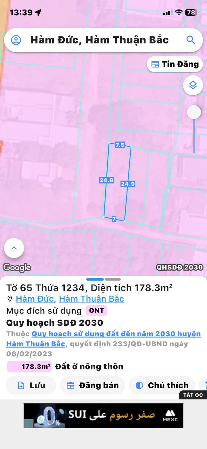 Đất nền thổ cư 178m² tại Xã Hàm Phú, giá chỉ 470 triệu - Đầu tư sinh lời!