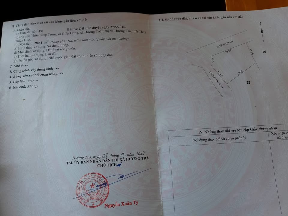 Đất lô góc 280m² tại xã Hương Toàn - Vị trí đắc địa, giá thỏa thuận!