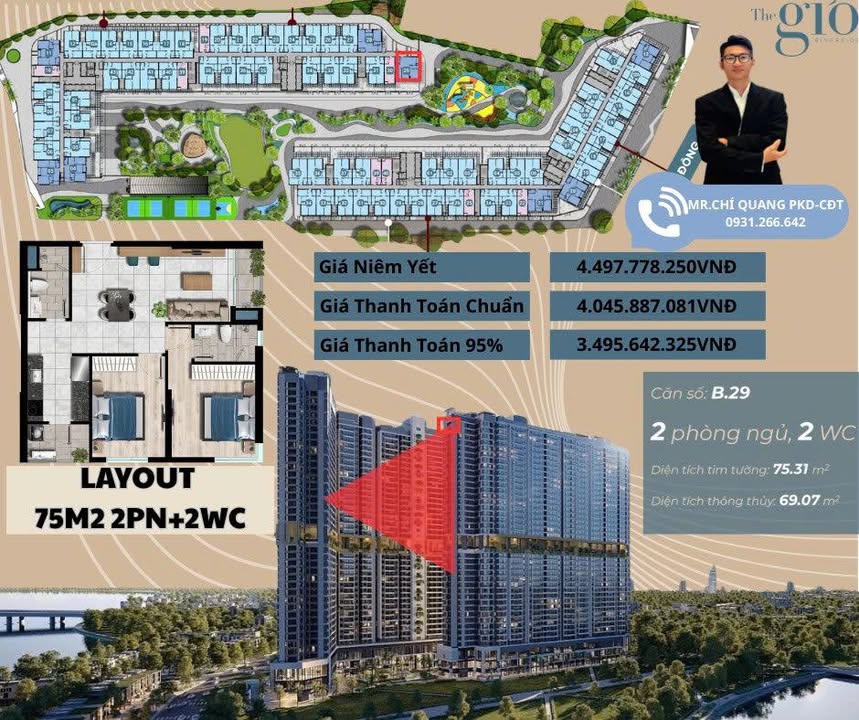 Căn hộ The Gió Riverside Dĩ An 75m² giá 3.495 tỷ - Cơ hội đầu tư hiếm có!