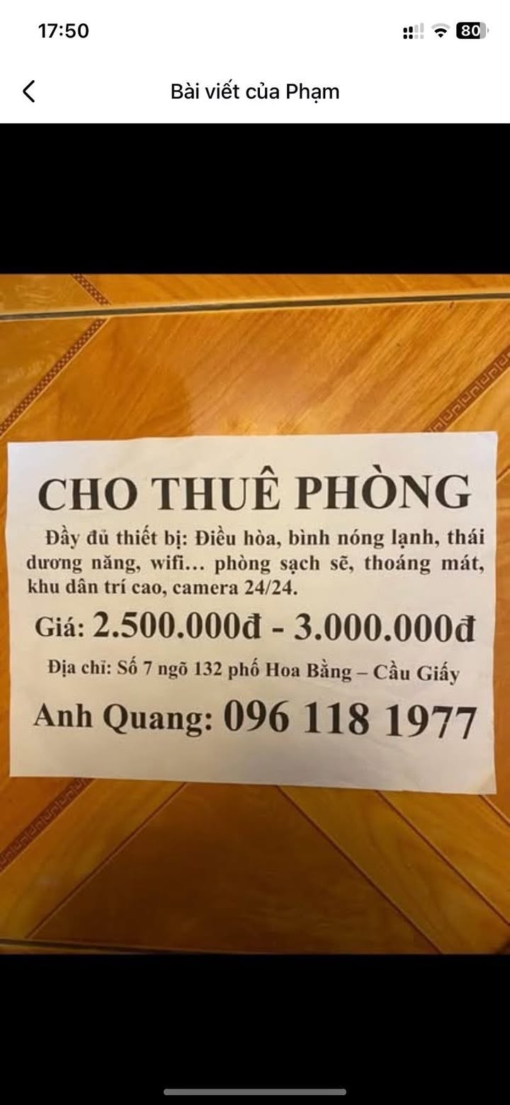 Phòng cho thuê tại Cầu Giấy 20m² giá 3 triệu - Sẵn sàng vào ở ngay!