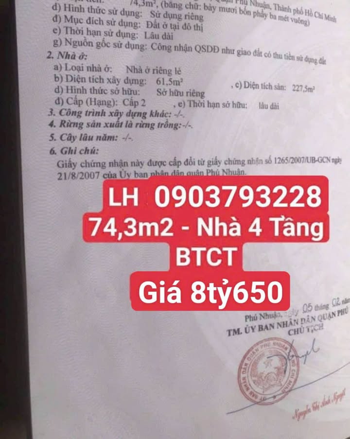 Nhà phố Phú Nhuận 74m² giá 8.65 tỷ - Đầu tư sinh lời ngay!