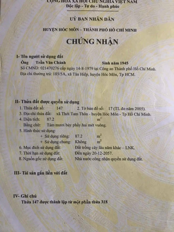 Lô đất trồng cây 88m² tại Thới Tam Thôn, Hóc Môn giá 1 tỷ - Cơ hội đầu tư lý tưởng!