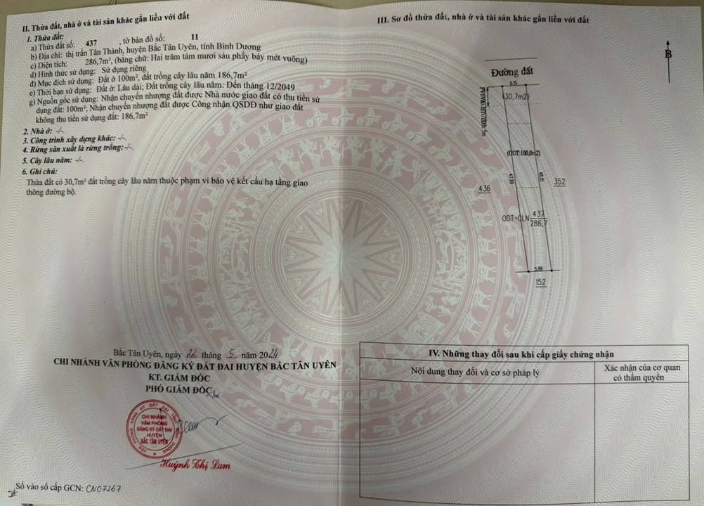 Đất nền Thị trấn Tân Thành, Bắc Tân Uyên 287m² giá 1.8 tỷ - Đầu tư sinh lời hấp dẫn!