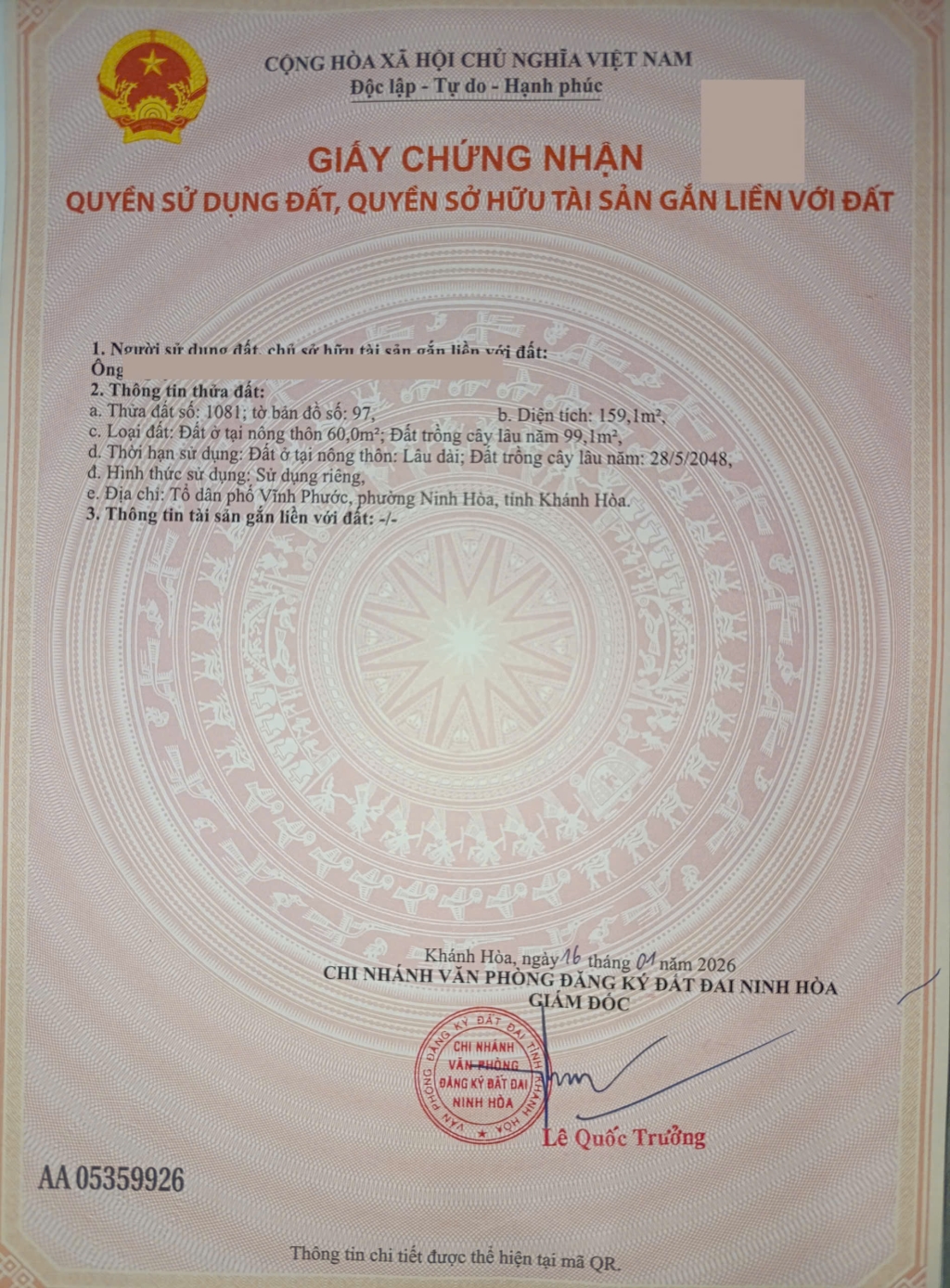 Đất nền Ninh Hòa 159m² - Sổ đỏ chính chủ, giá chỉ 470 triệu!