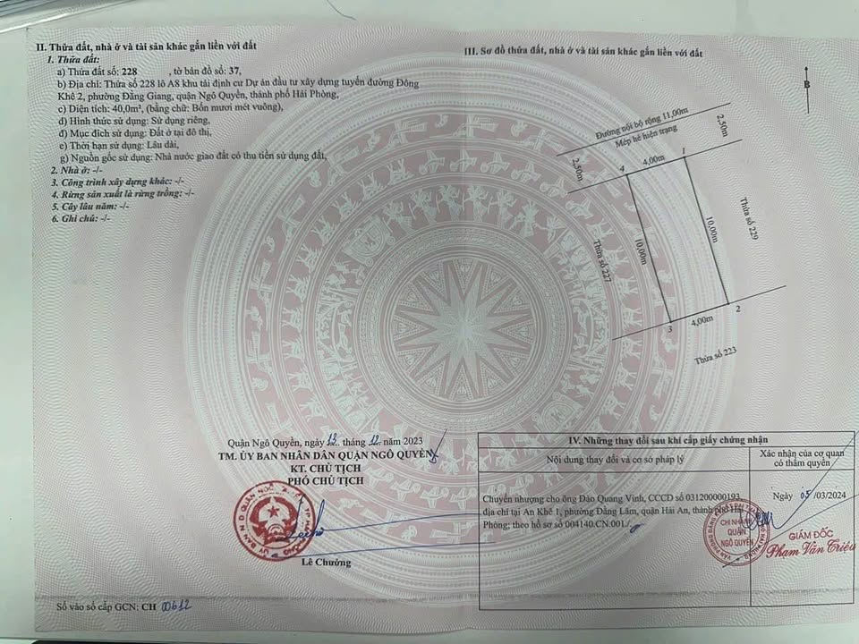 Đất nền TĐC Cây Đa, Hải An, Hải Phòng 40m² giá 4.4 tỷ - Sổ đỏ chính chủ!