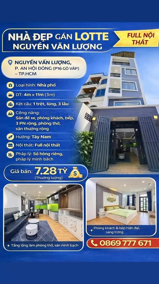 Nhà Phố Gò Vấp 44m² - Full Nội Thất, Gần Lotte Nguyễn Văn Lượng, 7.28 Tỷ