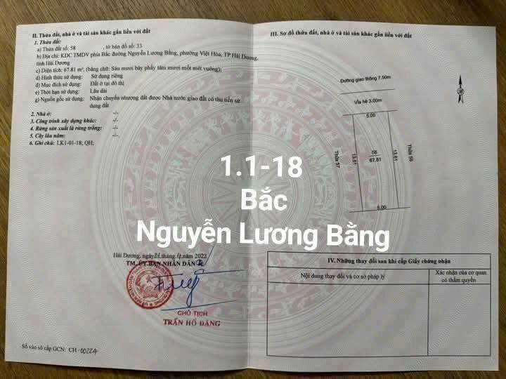 Đất nền Bắc Nguyễn Lương Bằng 67.81m² - Đường to ô tô