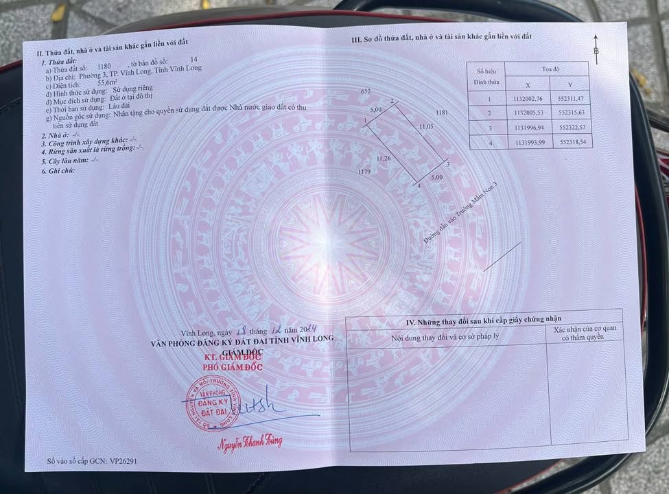 Đất nền Phường 3 Vĩnh Long 55m² giá 1.65 tỷ - Đất thổ cư 100%