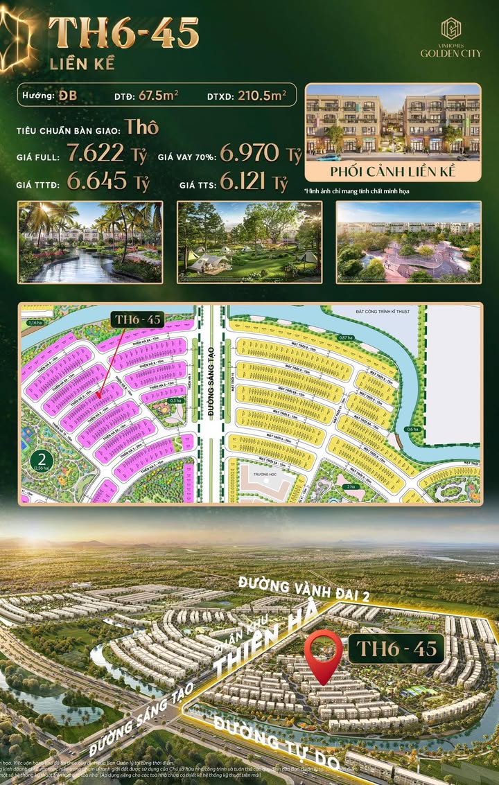 Bán Gấp Townhouse TH6-45 Vinhomes Golden City 67.5m² - Giá Hời