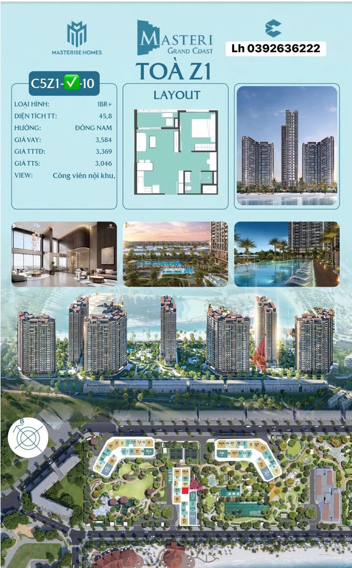 Căn hộ Vinhomes Ocean Park 45.8m² giá 3 tỷ - View bể bơi cực chill!