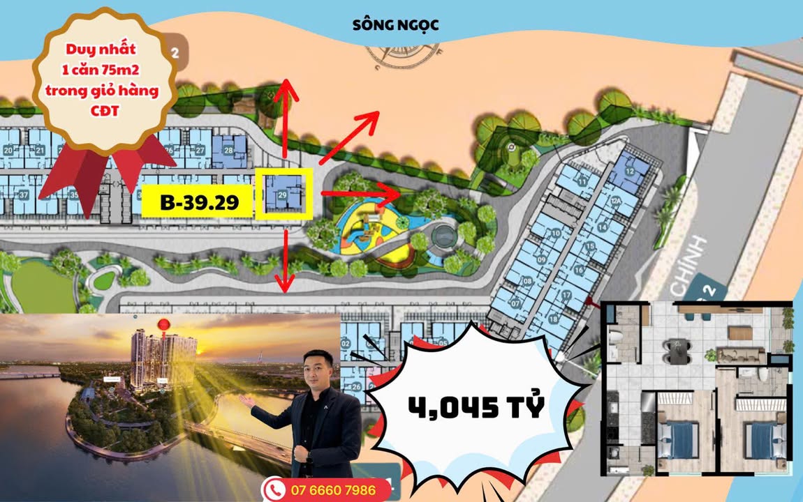 Căn hộ The Gió Riverside 75m² giá 4.045 tỷ - Căn góc View Sông cực phẩm!