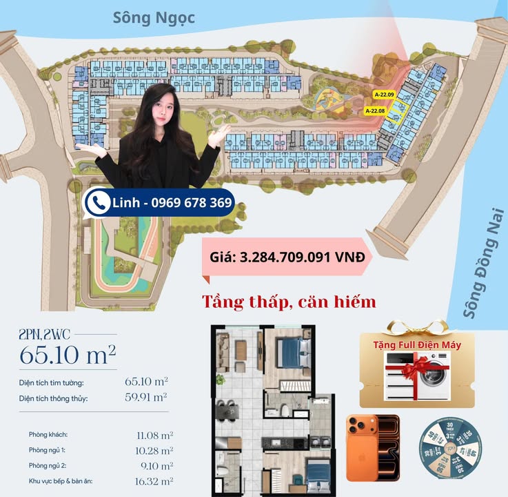 Căn hộ The Gió Riverside 65m² Tầng 22 - View Đẹp Bàn Giao Ngay!