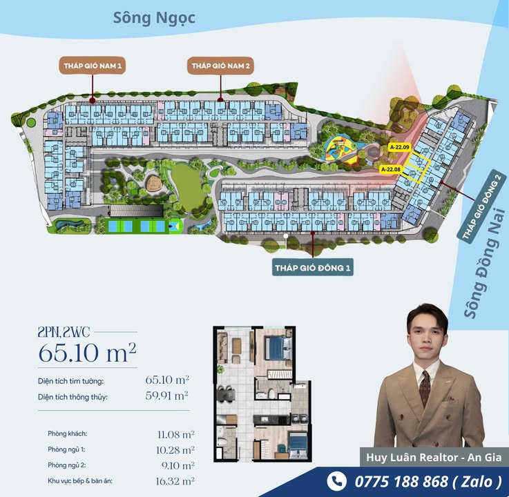 Thuê Căn Hộ The Gió Riverside Tầng 22 - 2PN View Đẹp Cực Hiếm