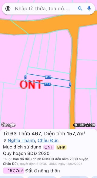 Đất Nền Nghĩa Thành Châu Đức 160m² - Sổ Thổ Cư Sẵn Sàng Giao Dịch
