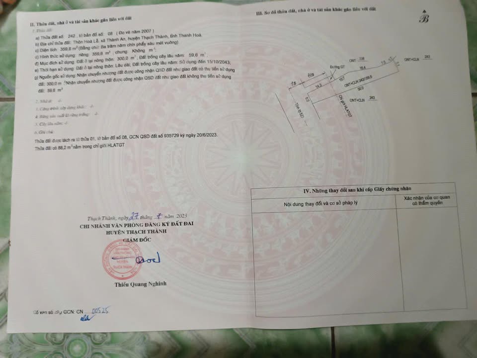 Bán đất mặt tiền TL 523, Thạch Thành, Thanh Hóa - 300m² giá tốt