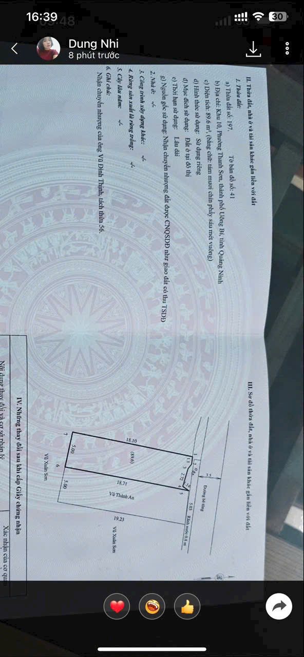 Đất thổ cư phường Thanh Sơn, Uông Bí 89.6m² giá 1.3 tỷ - Mặt đường kinh doanh!