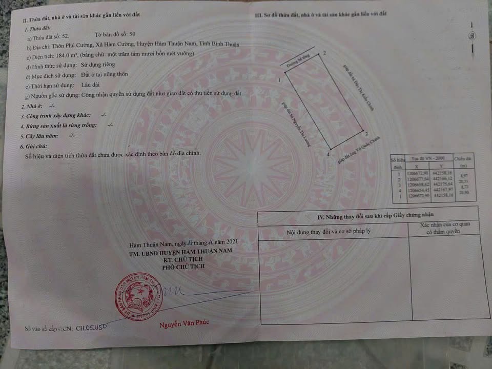 Đất nền Hàm Cường 184m² giá 800 triệu - Sổ đỏ chính chủ!