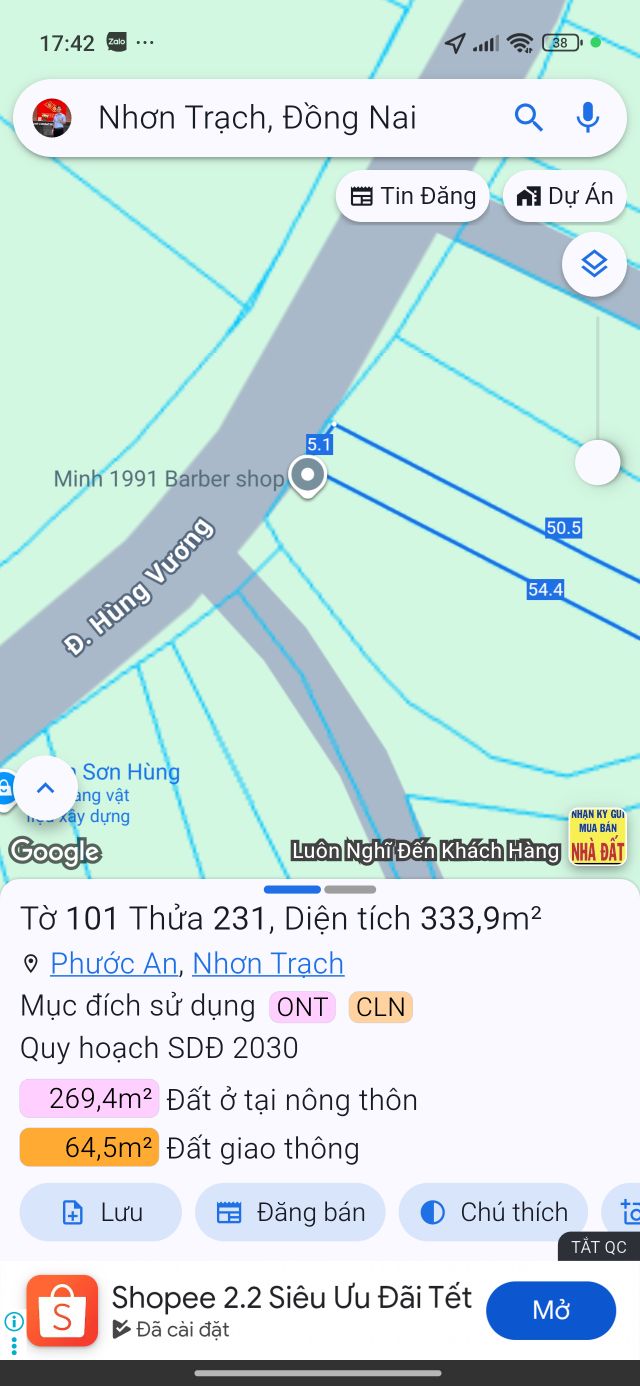 Đất nền Phước An Nhơn Trạch 255m² - Sổ đỏ chính chủ, mặt tiền Hùng Vương!