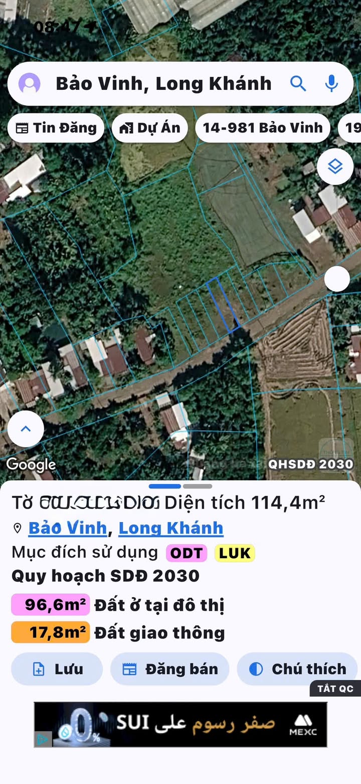 Bán đất thổ cư Bảo Vinh - 114,4m² giá 1,25 tỷ - Đầu tư sinh lời ngay!