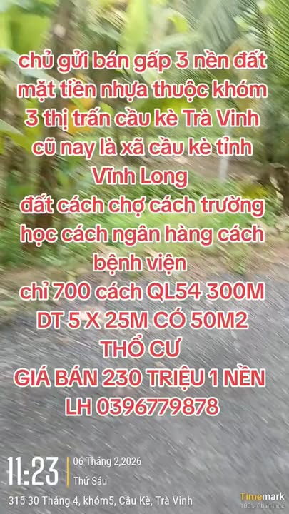 Bán đất nền Thị trấn Cầu Kè 125m² giá 230 triệu - Sổ đỏ chính chủ!