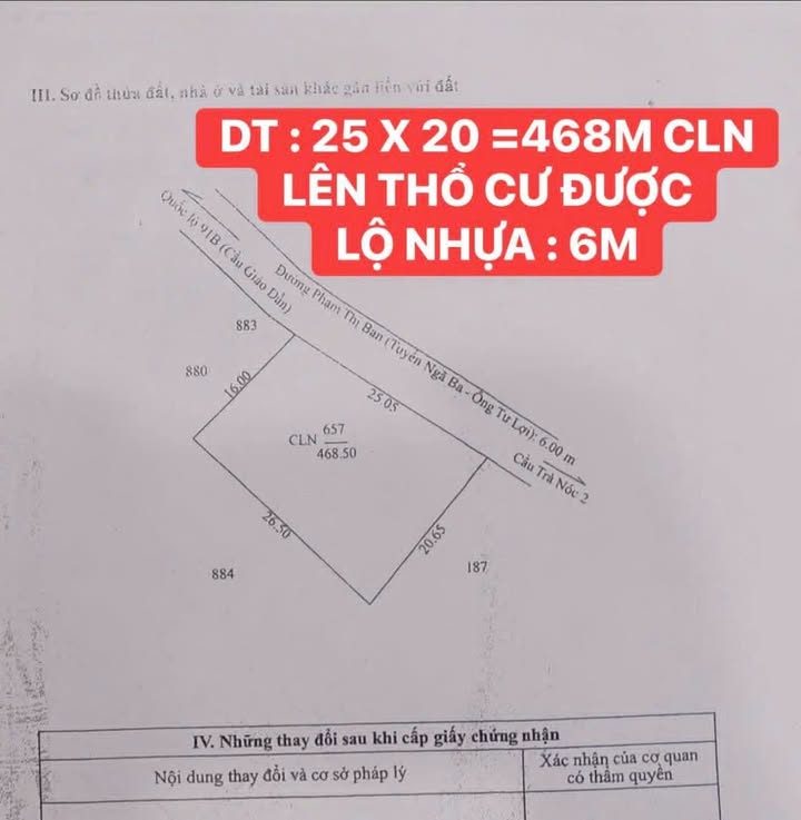 Đất nền mặt tiền Phạm Thị Ban, Thới An Đông, 468m² - Giá chỉ 1,5 tỷ thương lượng!