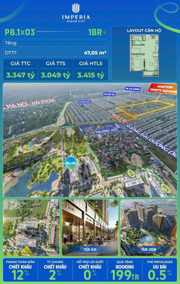 Căn hộ Imperia Ocean City 47m² Hưng Yên - View đẹp, giá tốt!
