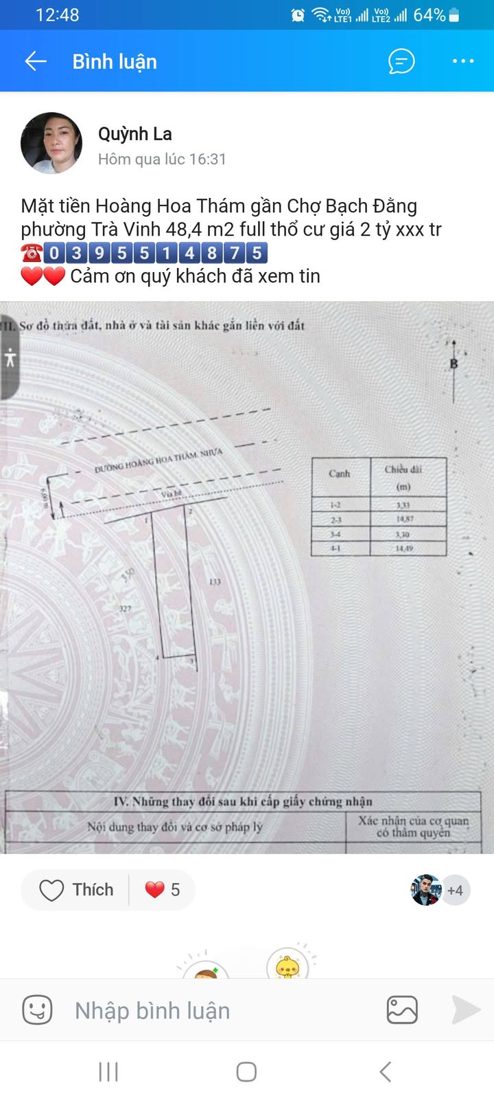Đất nền mặt tiền Hoàng Hoa Thám 48m² giá 2 tỷ - Sổ đỏ chính chủ
