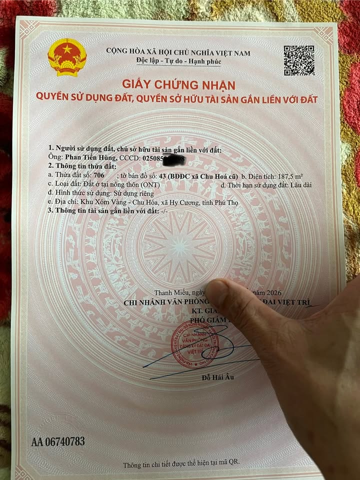 Đất nền Chu Hóa Việt Trì 187.5m² giá dưới 1 tỷ - Sổ đỏ chính chủ