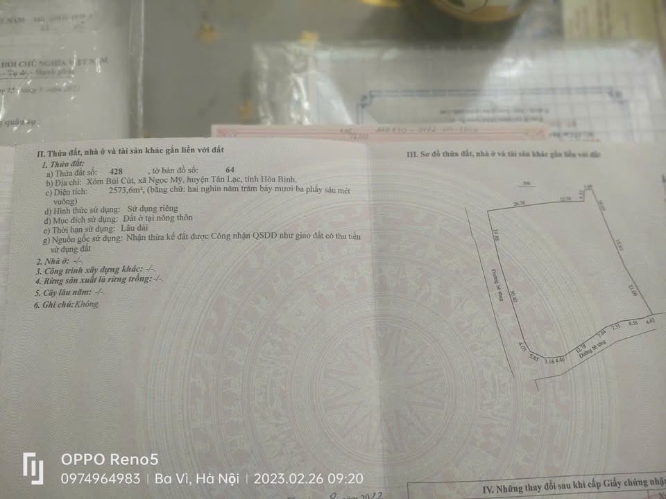 Đất nền 2573m² Hòa Bình, Phú Thọ - 2 Mặt Tiền, Giá 3 Tỷ