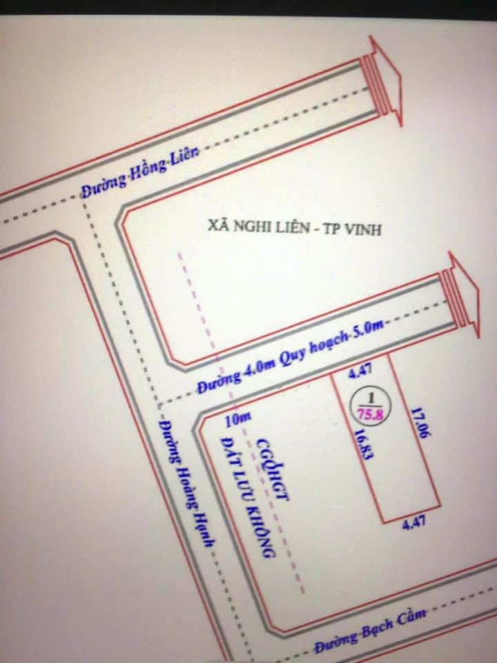 Lô đất đẹp đường Hoàng Hanh, Vinh 75,8m² giá chỉ 1 tỷ - Vị trí siêu đẹp!