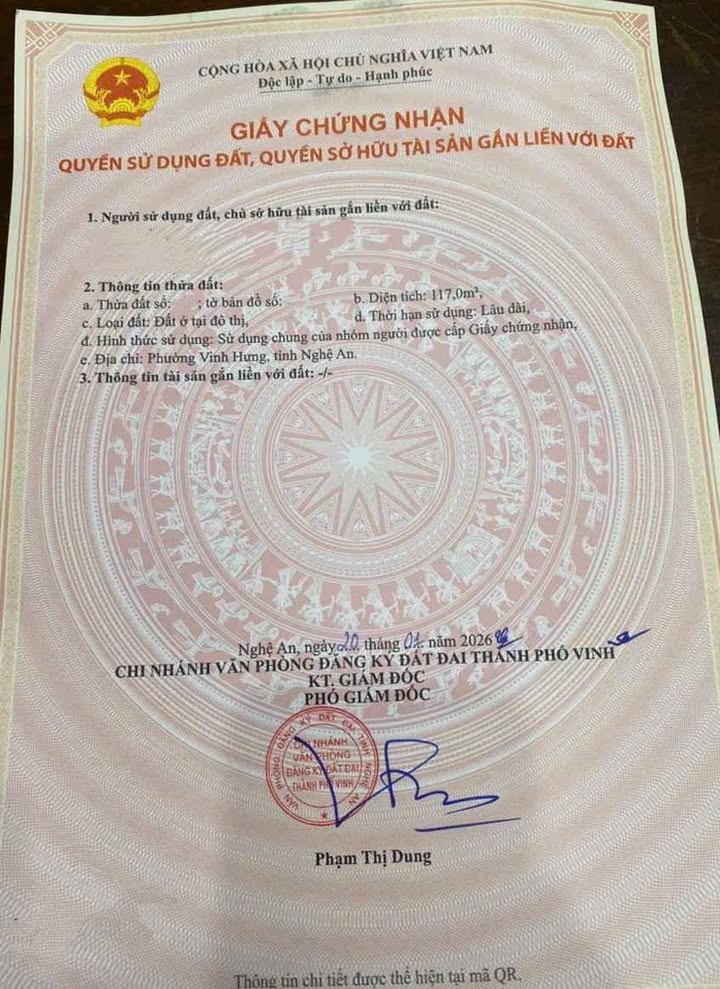 Đất nền TP Vinh 117m² giá 5.5 tỷ - Tiềm năng tăng giá vượt trội!