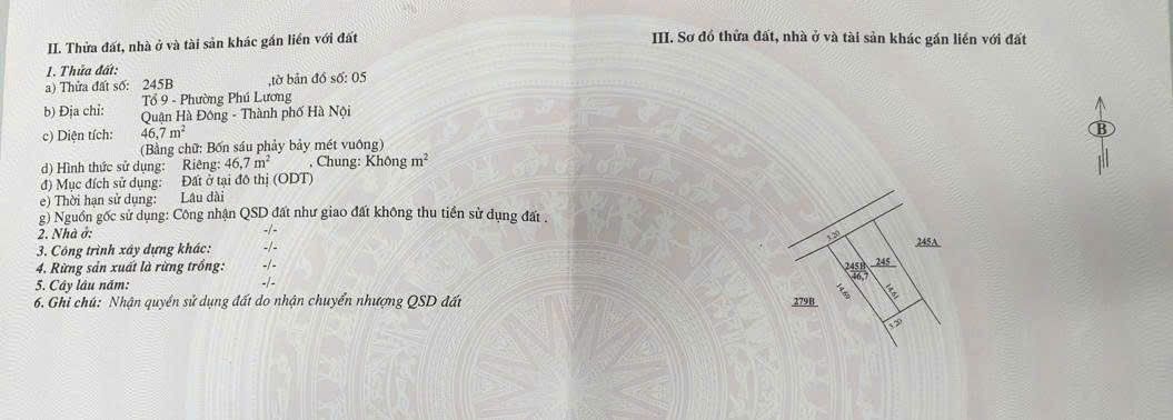 Đất nền Tổ 9 Nhân Trạch Hà Đông 46.7m² - Sổ đỏ chính chủ, ngõ thông ô tô