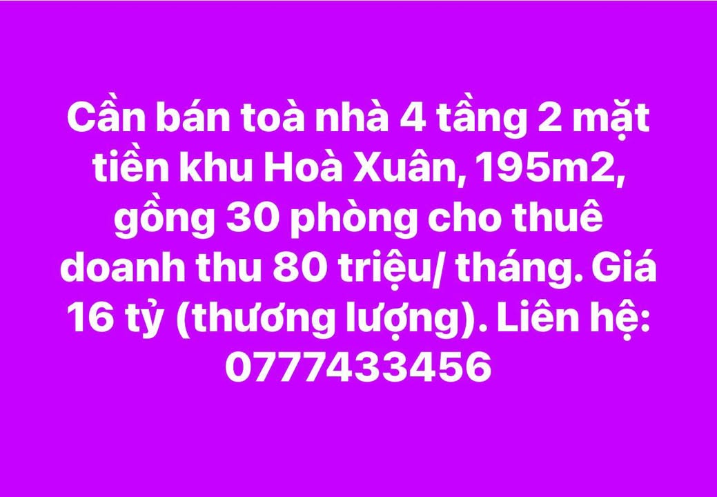 FrontHouse Hòa Xuân 195m² giá 16 tỷ - Doanh thu 80 triệu/tháng