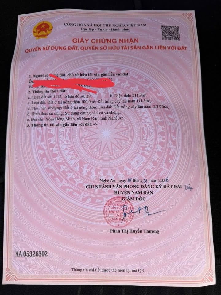 Đất nền Nam Thái Nam Đàn 211m² giá 800 triệu - Sổ đỏ chính chủ!