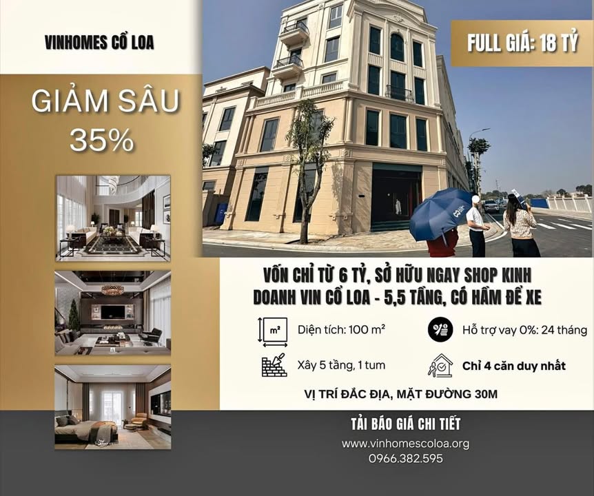 Nhà Phố Vinhomes Cổ Loa 550m² 18 Tỷ - Giảm Sâu 35%, Dòng Tiền 7%/Năm