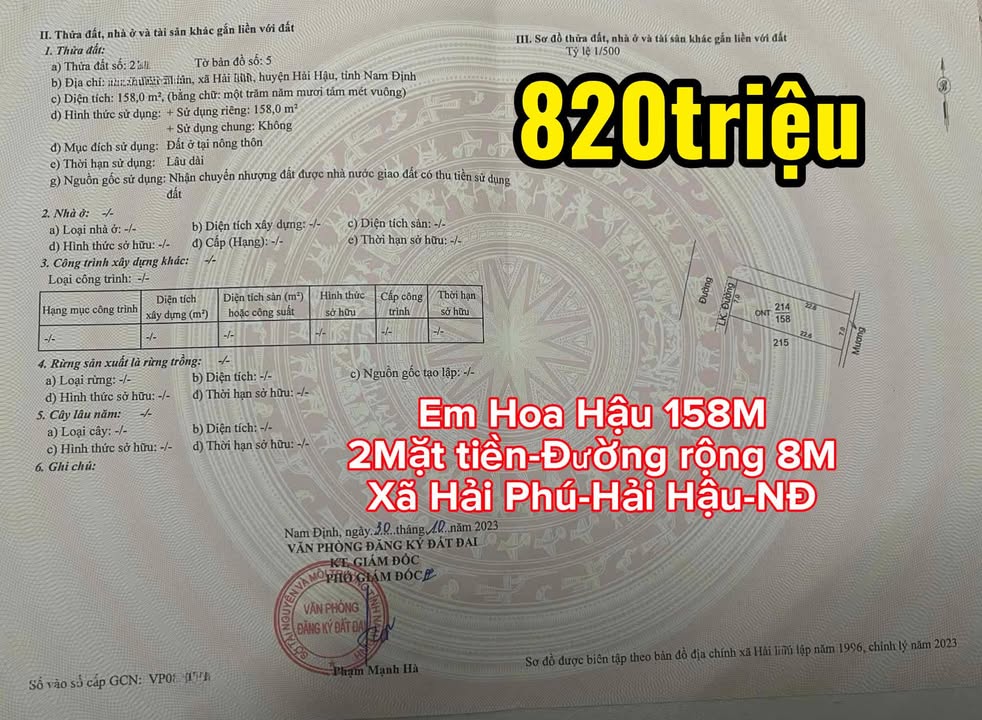 Đất đấu giá Hải Phú 158m² giá 820 triệu - Sổ đỏ chính chủ