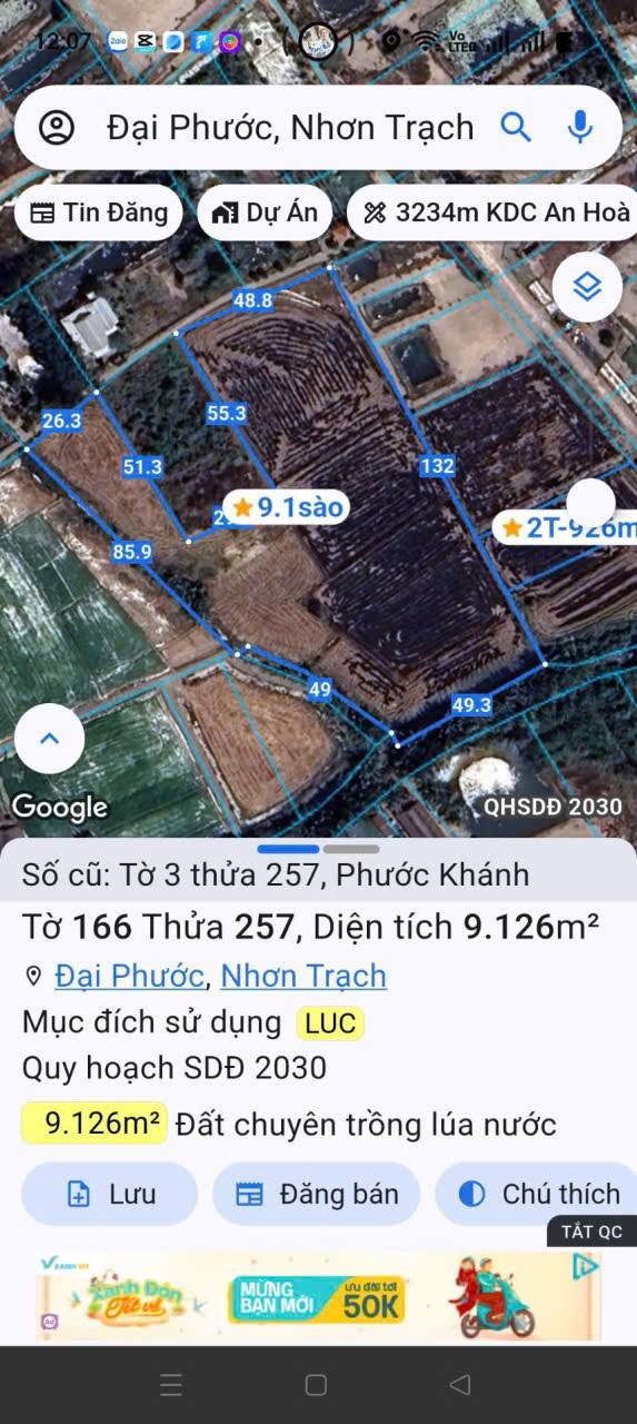 Đất nền Nhơn Trạch, Đồng Nai 9126m² – Tiềm năng tăng giá vượt trội!