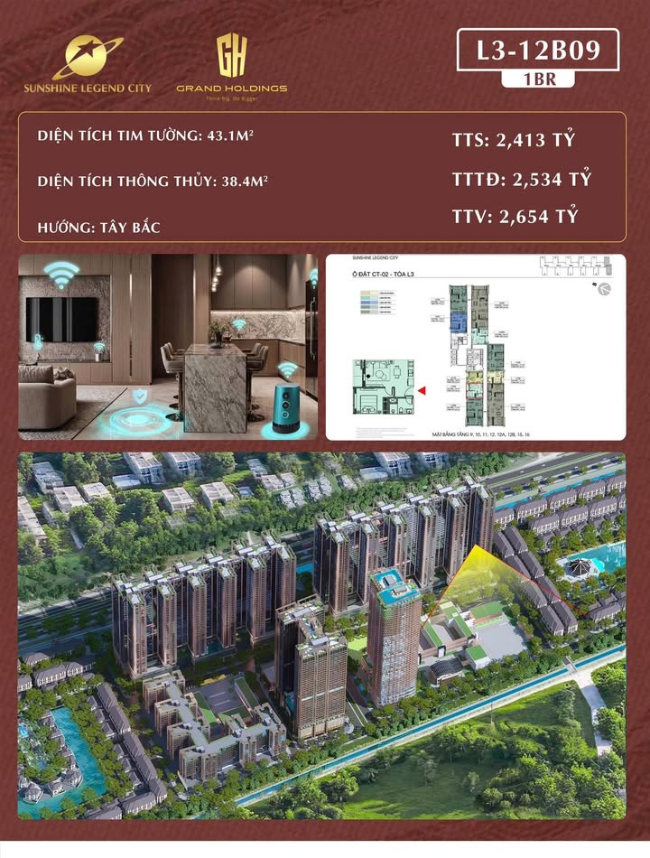 Chung cư Vinhomes 43m² (1PN) Hướng Bắc - Giá 2.41 Tỷ, Sẵn Sàng Dọn Vào
