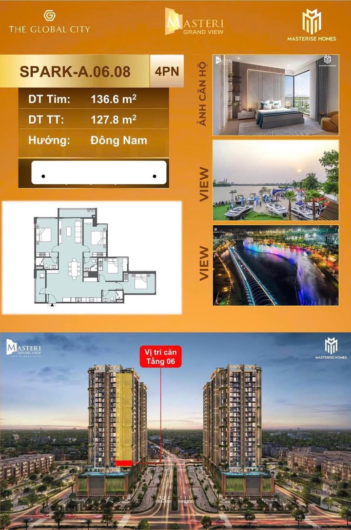 Căn hộ 4PN Vinhomes Grand Park 136m² giá 20 tỷ - View triệu đô!