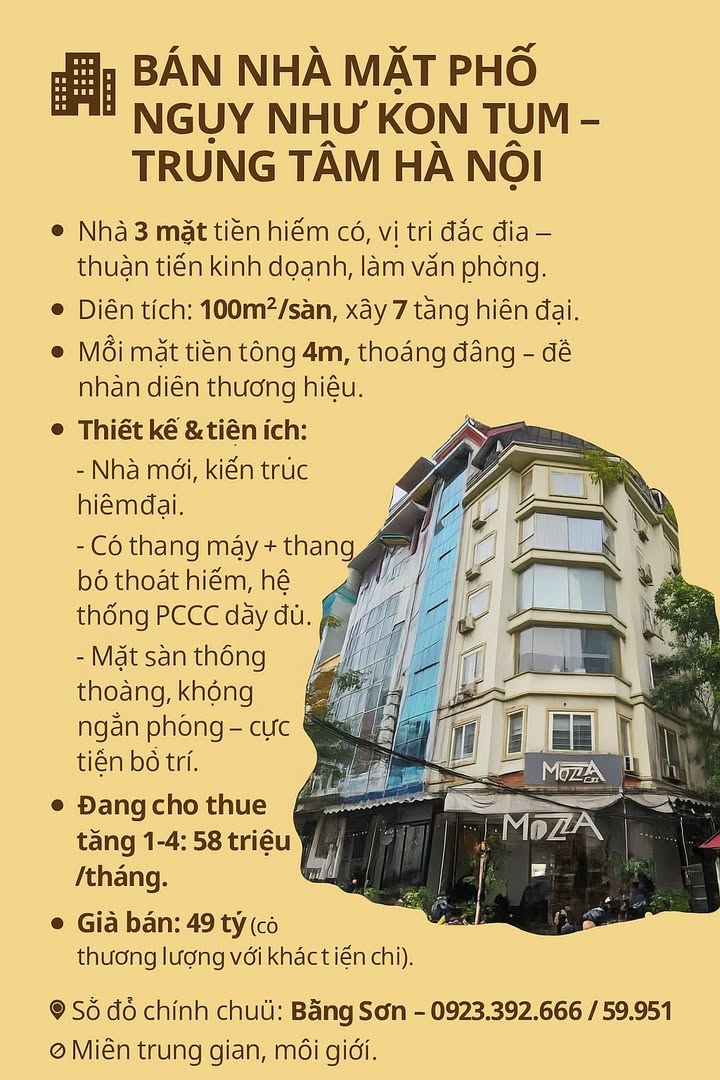 Bán nhà mặt phố Ngụy Như Kon Tum 100m² - 49 tỷ - Vị trí đắc địa!
