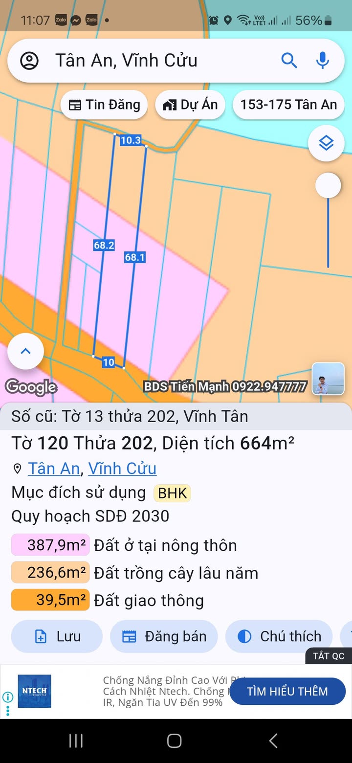 Đất nền Vĩnh Tân Vĩnh Cửu 660m² giá 1.55 tỷ - Sổ đỏ chính chủ