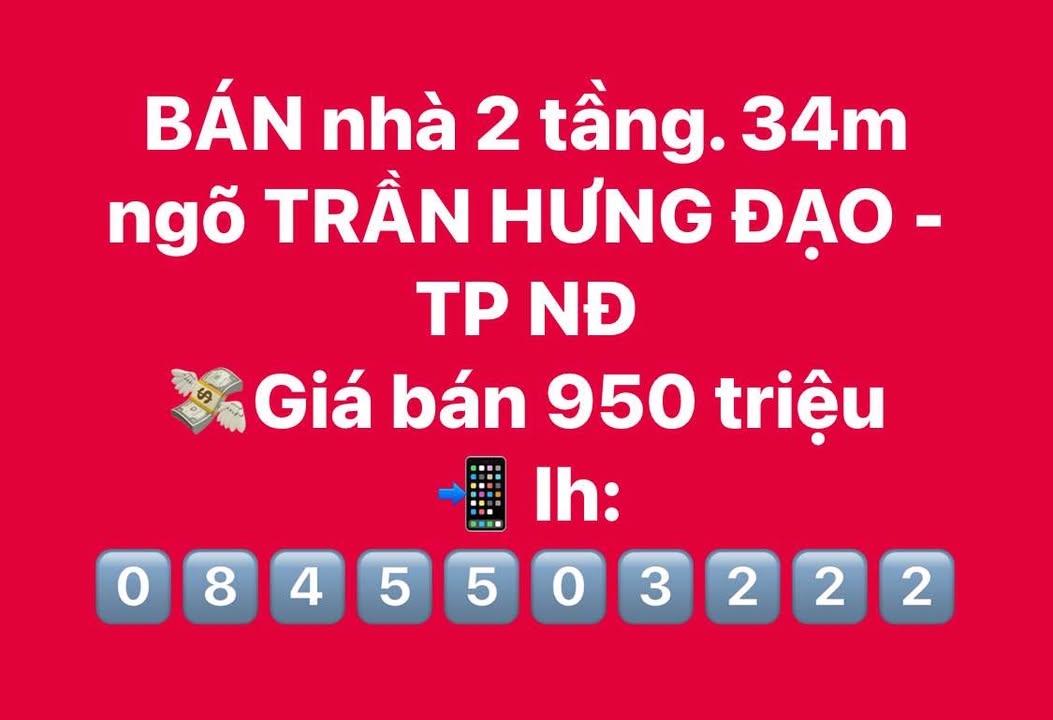 Bán nhà 2 tầng Phường Trần Hưng Đạo Nam Định 34m² giá 950 triệu - Sẵn sàng ở ngay!