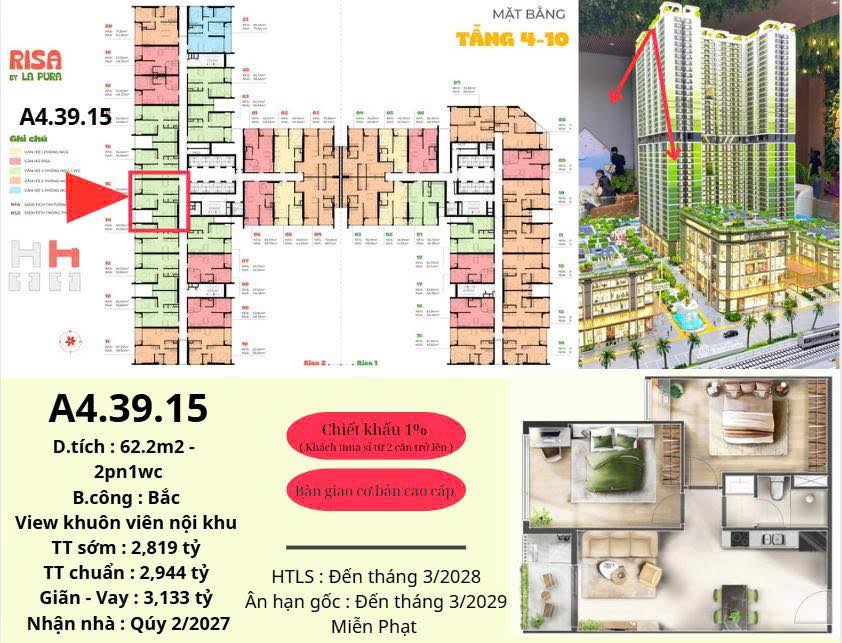 Căn hộ Risa La Pura Thuận An 62m² giá 2.8 tỷ - View nội khu cực chill!