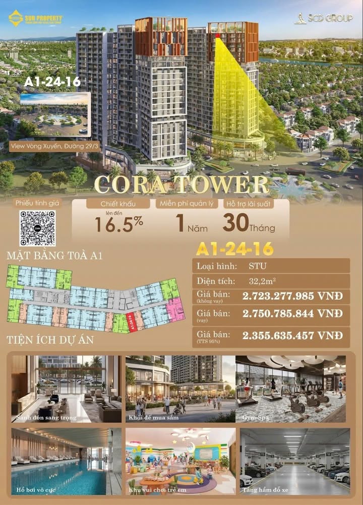 Căn hộ Studio Cora Tower Hải Châu 32m² - View tầng cao cực thoáng!