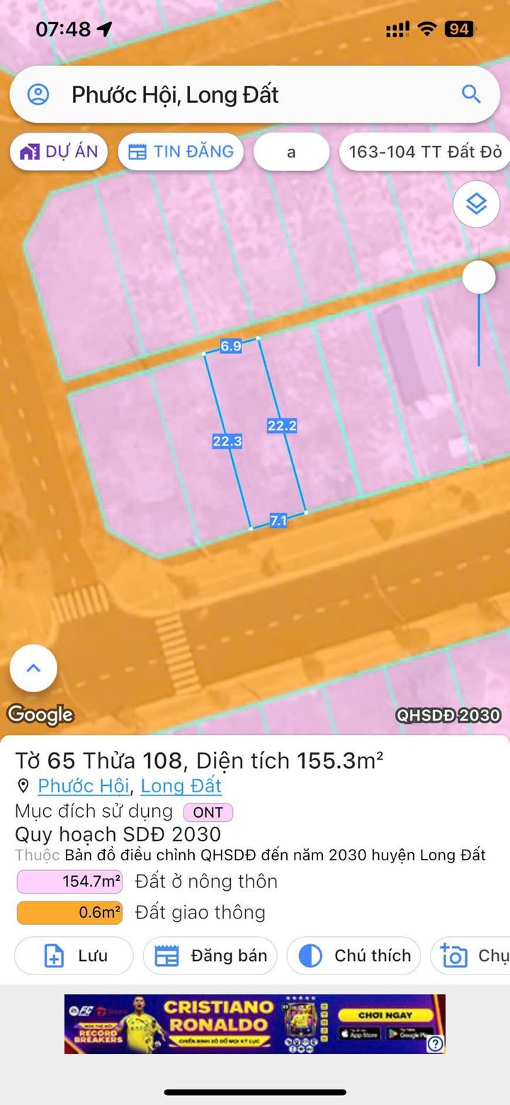 Đất nền Phước Hội Đất Đỏ 155m² - Sổ hồng sẵn xây dựng tự do