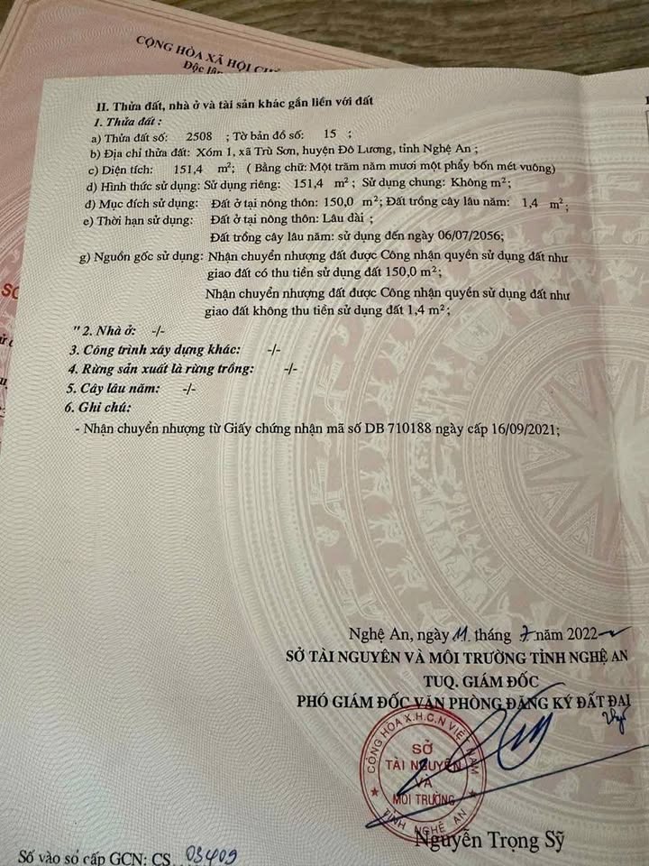 Đất nền Trù Sơn, Đô Lương 182m² - Tiềm năng tăng giá