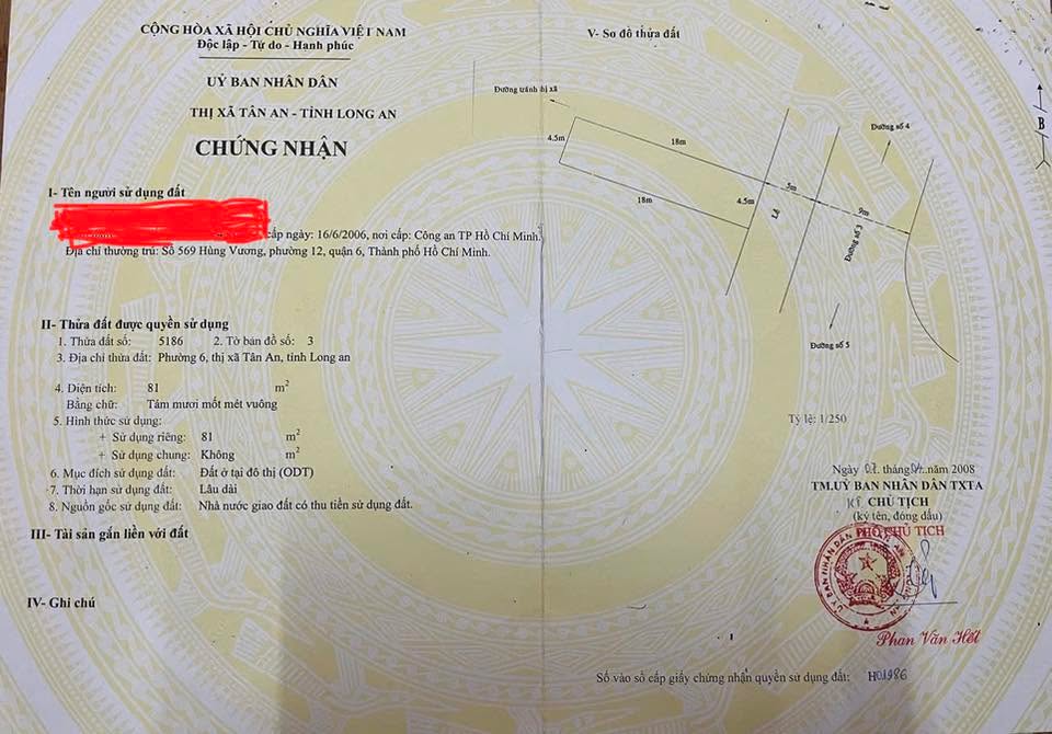 Bán đất Phường 6, Tân An 81m² Full Thổ Cư - Giá 2.8 Tỷ
