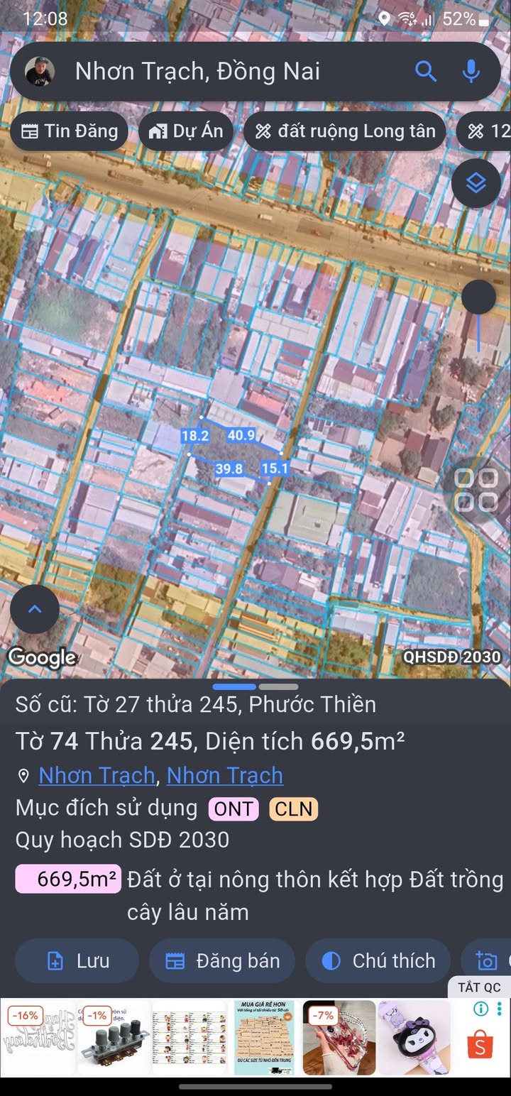 Đất nền Phước Thiền, Nhơn Trạch 669.5m² - Đường lớn, tiềm năng sinh lời!
