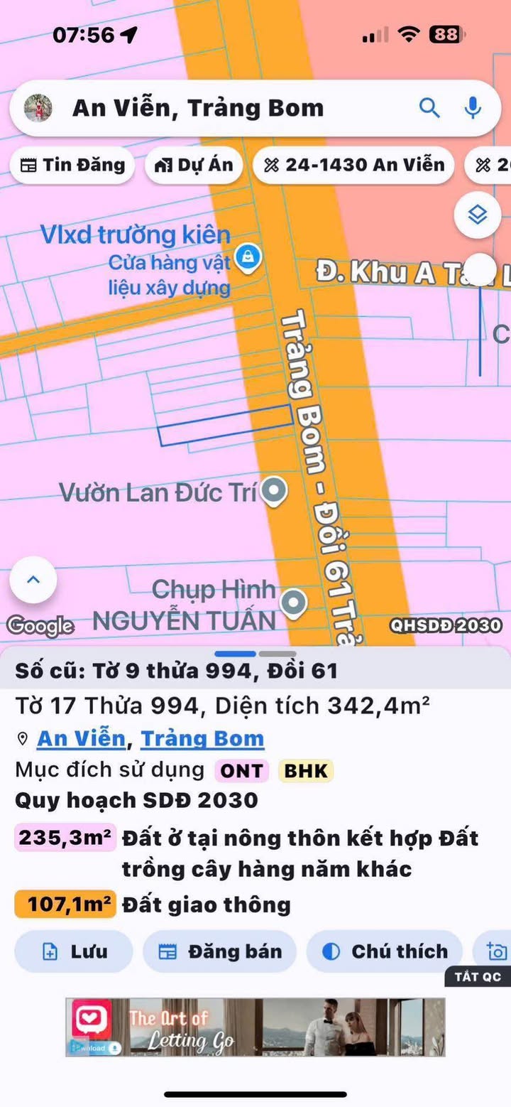 Đất nền mặt tiền Đồi 61, Trảng Bom - 336m² sổ đỏ, giá 4 tỷ